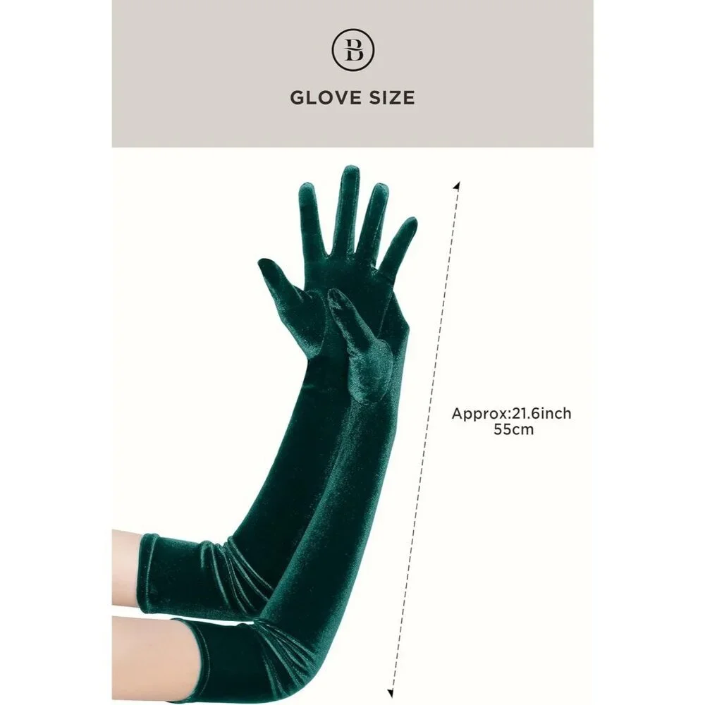 Women's Velvet Green Long Gloves Elbow Flapper Costume Party Tea Accessories